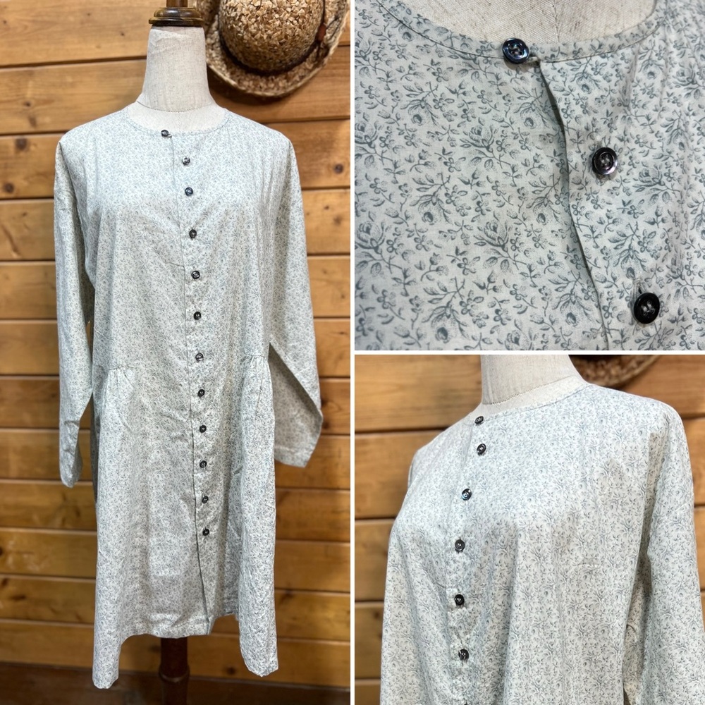 Eskandar Shirt Dress Cottagecore Floral Cotton Button Down Size 0 Oversized Fit